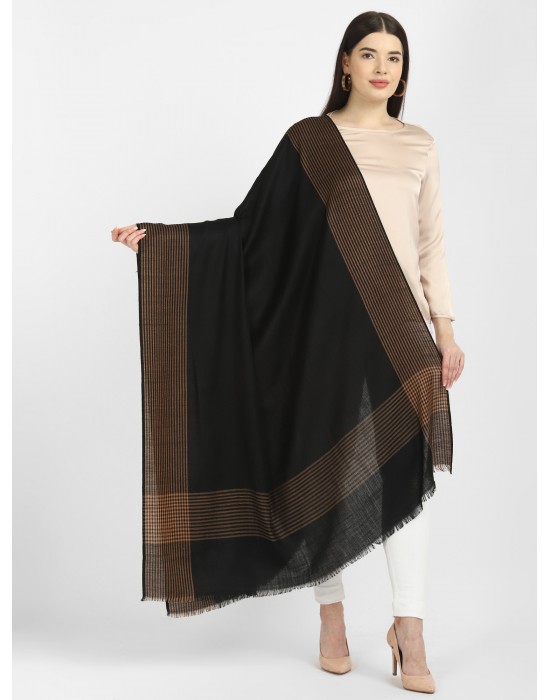 Wool blend shawl Plain with  stripes border black